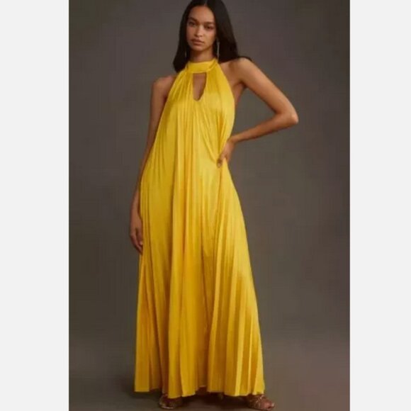 Anthropologie Hutch M NWT Halter Pleated Maxi Dress Gown Medium Petite  Yellow M - www.disolcolor.com